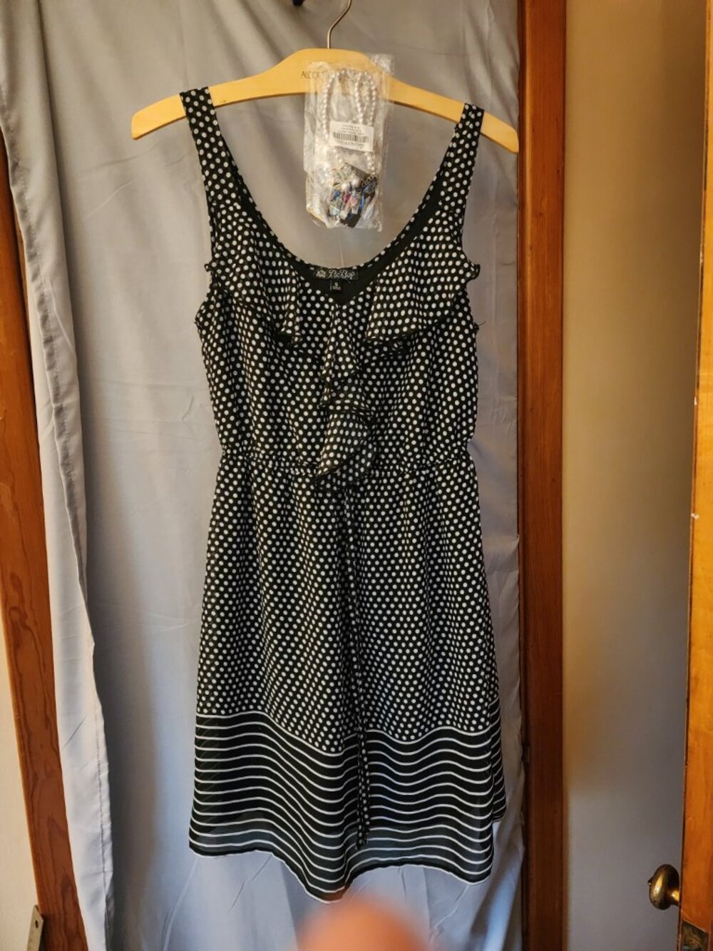 BeBop Black White Polka Dot Ruffle Fit & Flare Dress S
